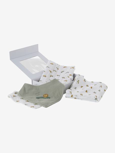 Coffret cadeau naissance 4 pièces : 2 bavoirs + 1 lange + 1 protège-carnet lot rose+multicolore 8 - vertbaudet enfant 