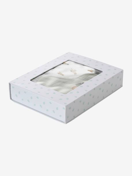 Coffret cadeau naissance 4 pièces : 2 bavoirs + 1 lange + 1 protège-carnet lot rose+multicolore 9 - vertbaudet enfant 