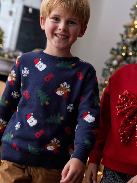Pull Noël jacquard motifs ludiques garçon marine 2 - vertbaudet enfant 