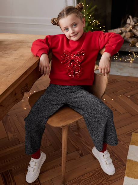 Sweat fille Noël noeud en sequins anthracite+rouge 9 - vertbaudet enfant 