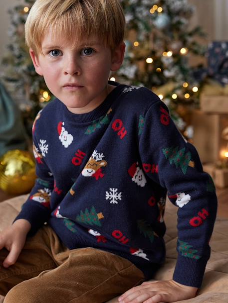 Pull Noël jacquard motifs ludiques garçon marine 1 - vertbaudet enfant 