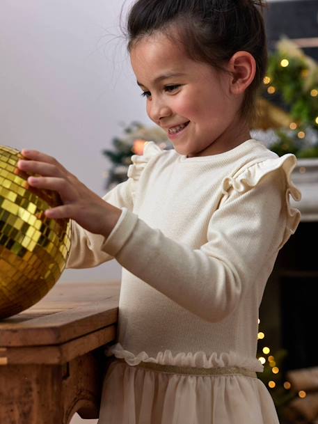 Robe Noël bi-matière jupon en tulle fille écru 8 - vertbaudet enfant 