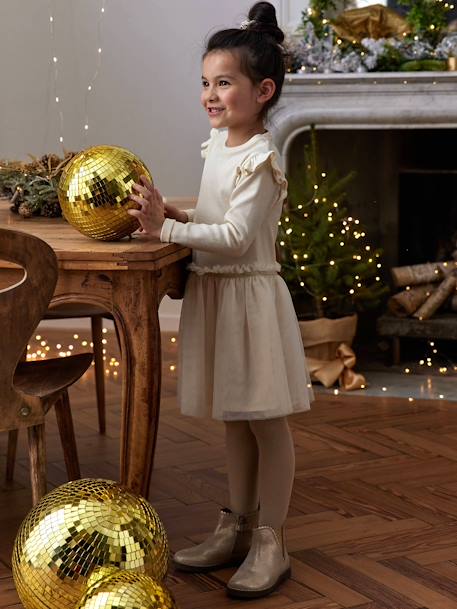 Robe Noël bi-matière jupon en tulle fille écru 2 - vertbaudet enfant 