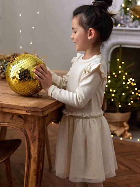 Robe Noël bi-matière jupon en tulle fille écru 1 - vertbaudet enfant 