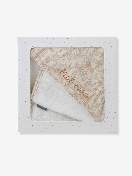Cape de bain gaze de coton personnalisable + gant de toilette BABYLON beige imprimé 5 - vertbaudet enfant 