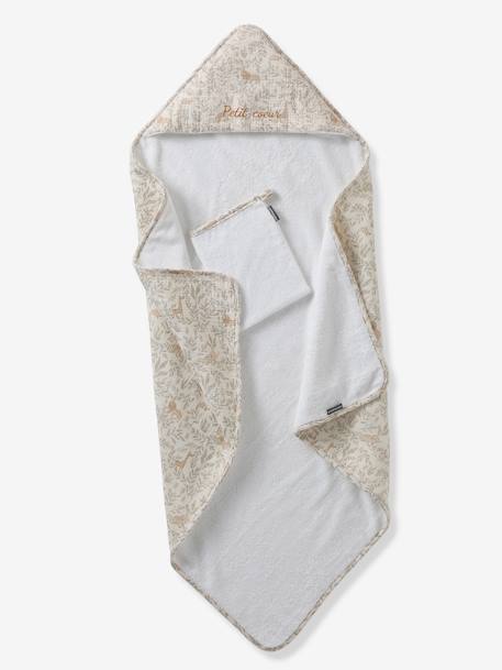 Cape de bain gaze de coton personnalisable + gant de toilette BABYLON beige imprimé 4 - vertbaudet enfant 