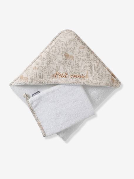 Cape de bain gaze de coton personnalisable + gant de toilette BABYLON beige imprimé 3 - vertbaudet enfant 