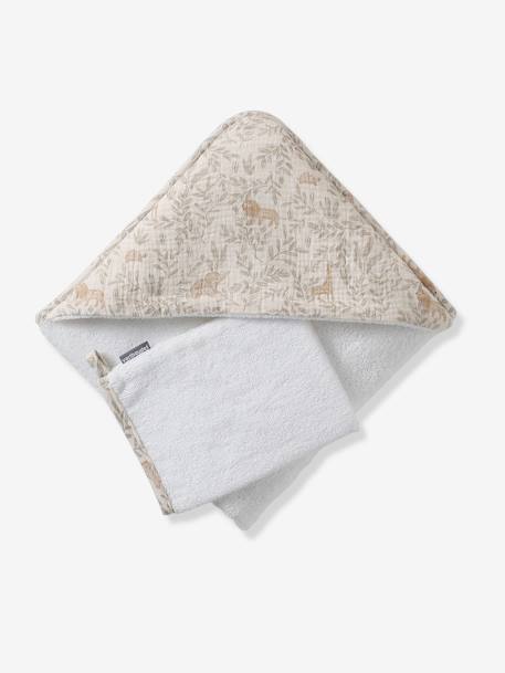 Cape de bain gaze de coton personnalisable + gant de toilette BABYLON beige imprimé 7 - vertbaudet enfant 