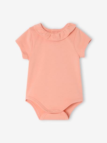 Lot de 2 bodies bébé naissance col fantaisie manches courtes corail+vert sauge 3 - vertbaudet enfant 