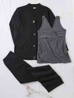 Vêtements de grossesse-Ensemble 3 pièces grossesse et allaitement débardeur + gilet + pantalon large