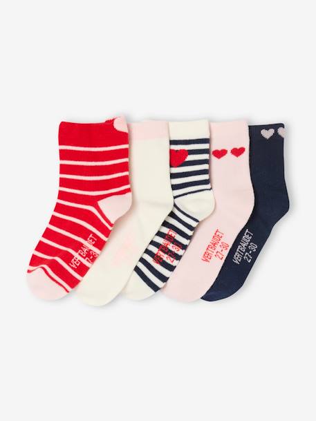 Fille-Lot de 5 paires de mi-chaussettes coeurs fille