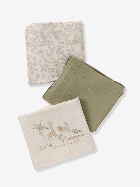 Lot de 3 langes en gaze de coton BABYLON beige imprimé 1 - vertbaudet enfant 