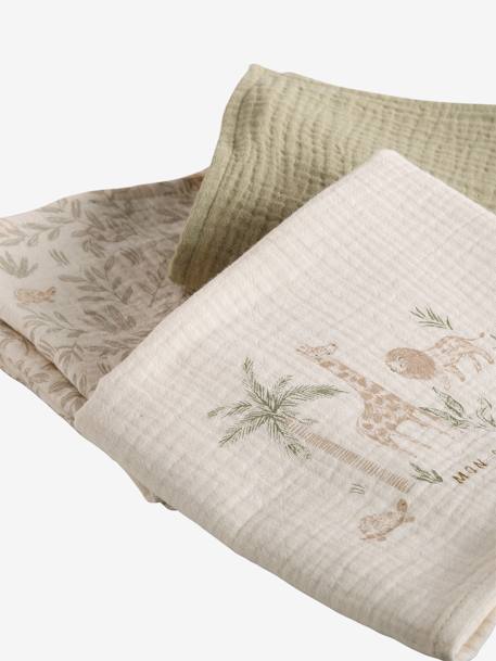 Lot de 3 langes en gaze de coton BABYLON beige imprimé 4 - vertbaudet enfant 