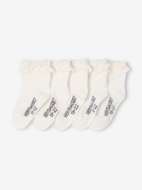 Lot de 5 paires de mi-chaussettes dentelle bébé argile+blush+écru 5 - vertbaudet enfant 