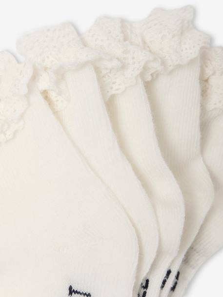 Lot de 5 paires de mi-chaussettes dentelle bébé argile+blush+écru 6 - vertbaudet enfant 