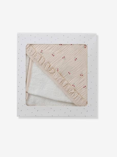 Cape de bain gaze de coton personnalisable + gant de toilette CHERRY beige imprimé 9 - vertbaudet enfant 