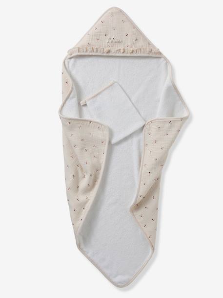 Cape de bain gaze de coton personnalisable + gant de toilette CHERRY beige imprimé 5 - vertbaudet enfant 