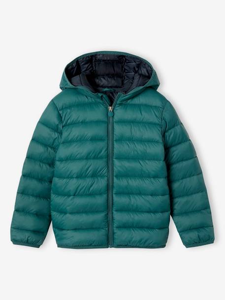 Doudoune garçon légère à capuche bleu jean+bleu moyen+marine+noir+noisette+noix de pécan+olive+rouge+vert émeraude 36 - vertbaudet enfant 