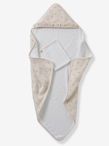 Cape de bain gaze de coton personnalisable + gant de toilette CHERRY beige imprimé 7 - vertbaudet enfant 