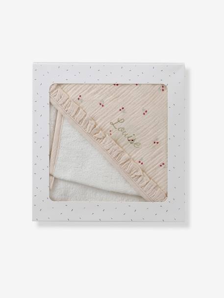Cape de bain gaze de coton personnalisable + gant de toilette CHERRY beige imprimé 6 - vertbaudet enfant 