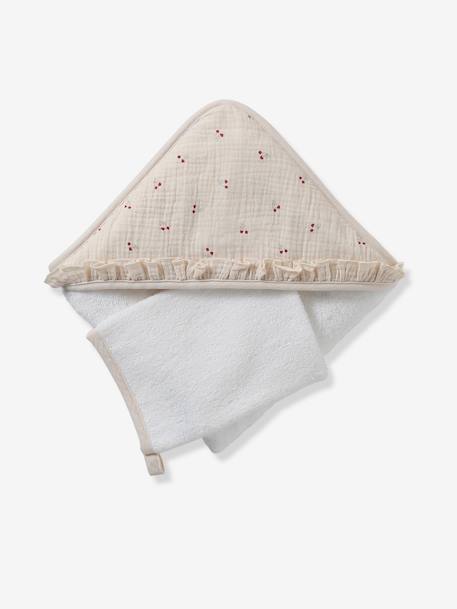 Cape de bain gaze de coton personnalisable + gant de toilette CHERRY beige imprimé 8 - vertbaudet enfant 