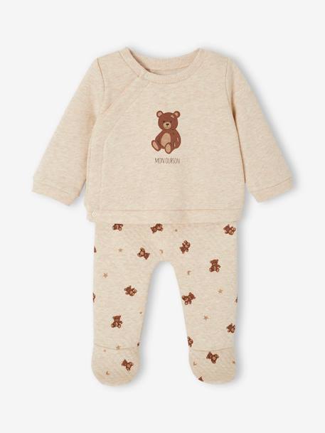 Ensemble naissance ours brassière et pantalon beige chiné 1 - vertbaudet enfant 