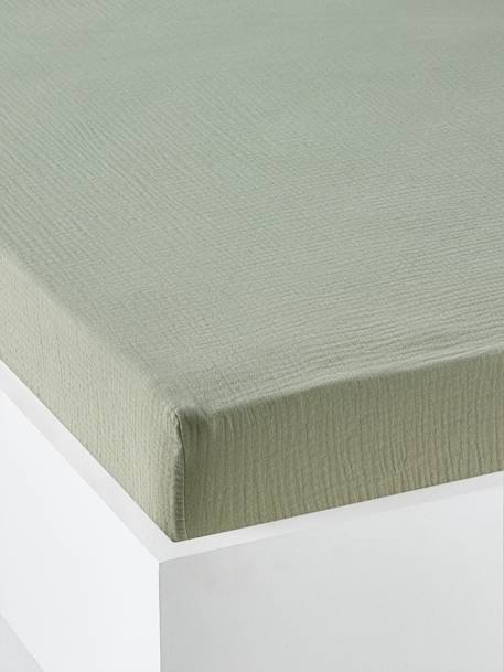 Drap housse bébé uni en gaze de coton Bio* ocre+vanille+vert sauge 7 - vertbaudet enfant 