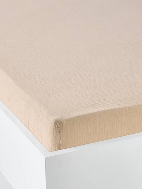 Drap housse bébé uni en gaze de coton Bio* ocre+vanille+vert sauge 4 - vertbaudet enfant 