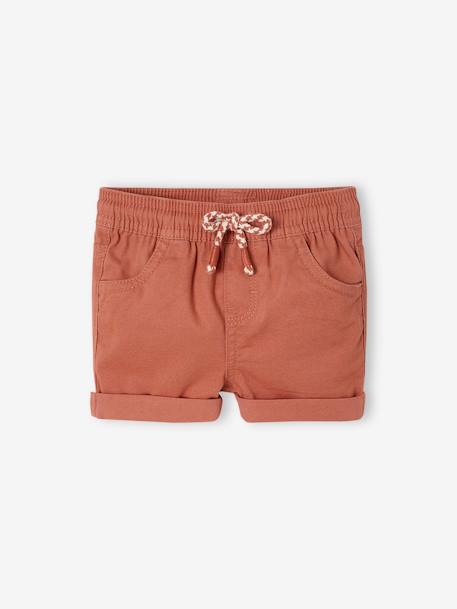 Short bébé garçon en toile taille élastiquée cappuccino+terracotta 4 - vertbaudet enfant 