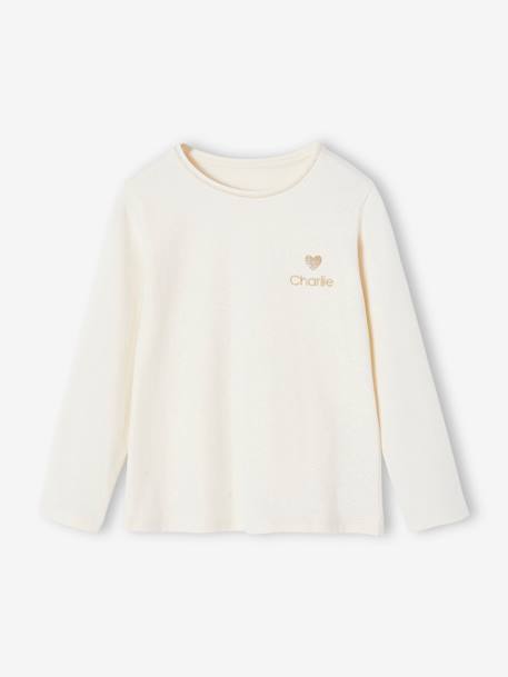 T-shirt fille coeur pailleté manches longues anthracite+corail+écru+rose poudré 12 - vertbaudet enfant 