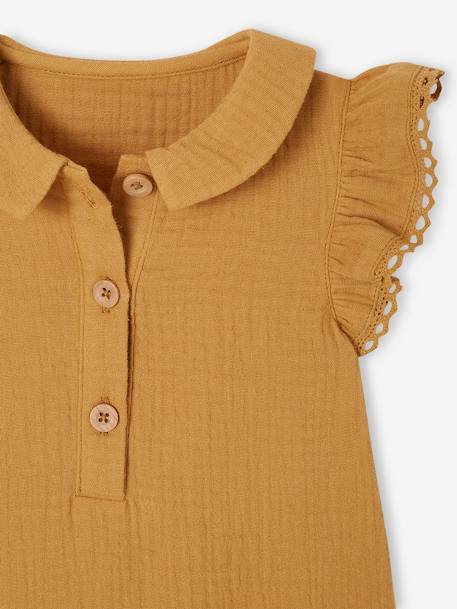 Combinaison bébé fille en gaze de coton manches courtes à volants caramel+vert sauge 3 - vertbaudet enfant 