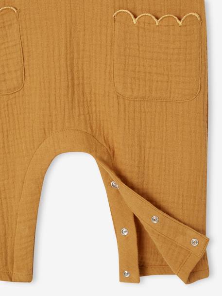 Combinaison bébé fille en gaze de coton manches courtes à volants caramel+vert sauge 4 - vertbaudet enfant 