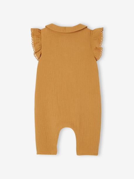 Combinaison bébé fille en gaze de coton manches courtes à volants caramel+vert sauge 2 - vertbaudet enfant 