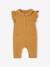 Combinaison bébé fille en gaze de coton manches courtes à volants caramel+vert sauge 1 - vertbaudet enfant 
