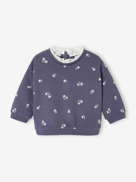 Sweat col en broderie anglaise bébé marine 1 - vertbaudet enfant 