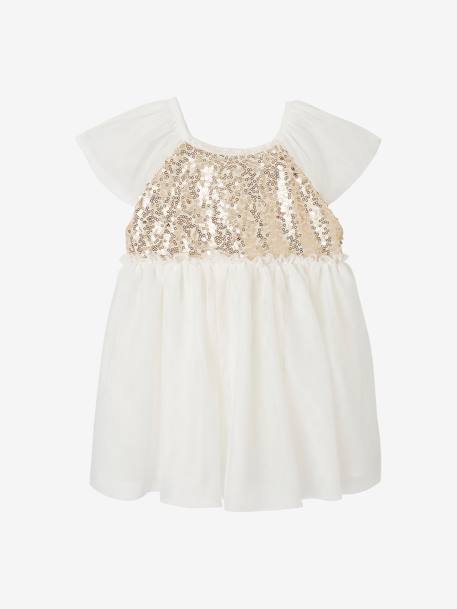 Robe manches courtes boutonnée dos à sequins blanc 2 - vertbaudet enfant 