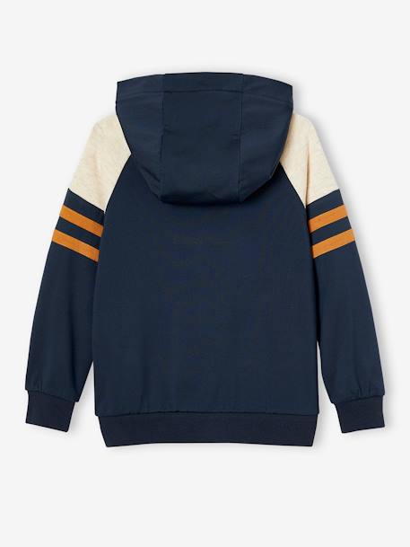 Sweat garçon zippé à capuche sport manches raglan marine+noix de pécan+vert 5 - vertbaudet enfant 