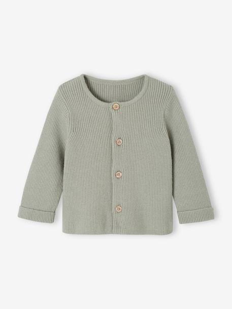 Ensemble bébé mixte gilet pantalon en tricot blanc+gris clair chiné+vert d'eau+vert sauge 22 - vertbaudet enfant 
