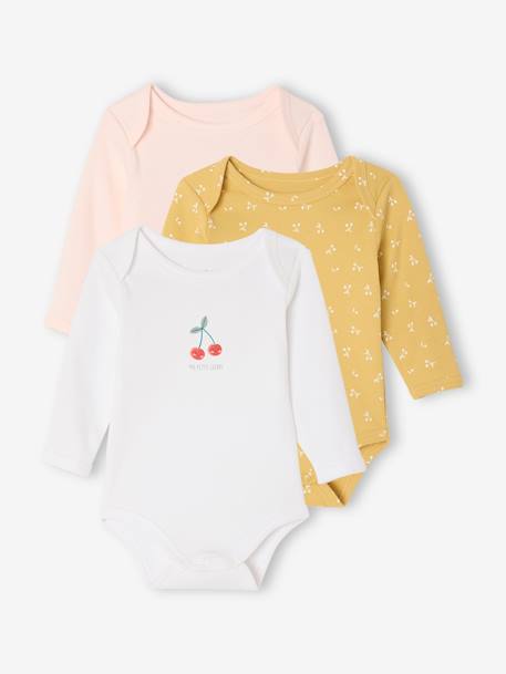 Lot de 3 bodies manches longues à cerises rose pâle 1 - vertbaudet enfant 