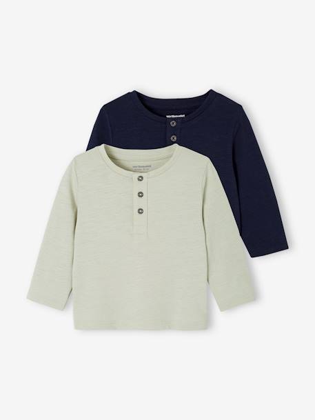 Lot 2 tee-shirts tunisiens bébé manches longues vert de gris 1 - vertbaudet enfant 