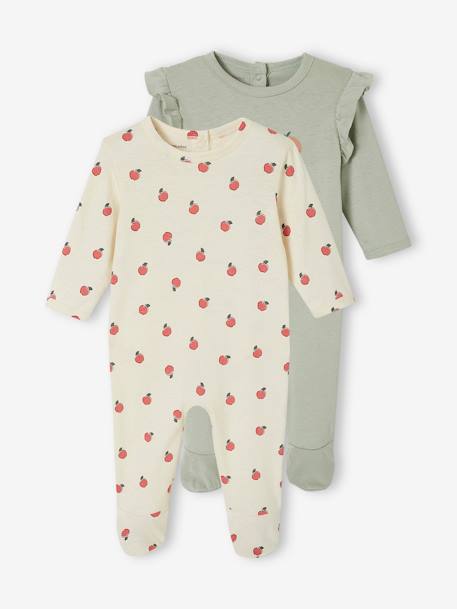 Lot de 2 pyjamas bébé fille pommes vert sauge 1 - vertbaudet enfant 