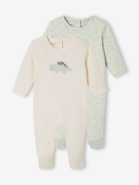 Lot de 2 pyjamas bébé garçon dinosaures vert d'eau 1 - vertbaudet enfant 