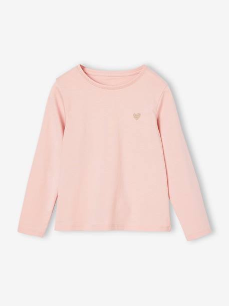T-shirt fille coeur pailleté manches longues anthracite+corail+écru+rose poudré 16 - vertbaudet enfant 
