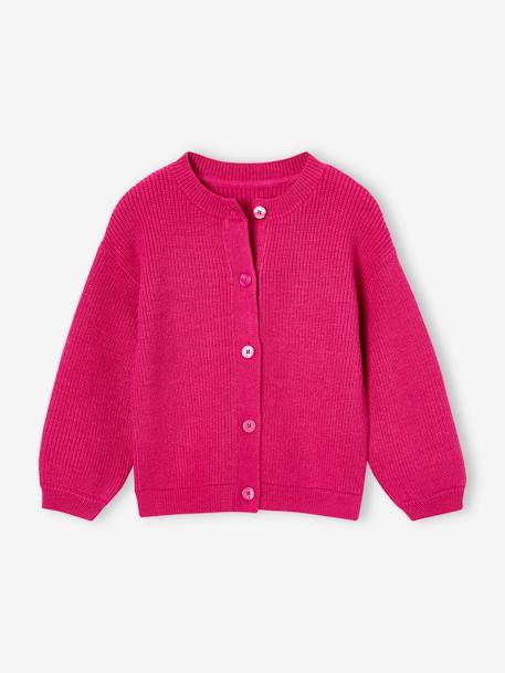 Gilet fille en côtes perlée fuchsia 1 - vertbaudet enfant 