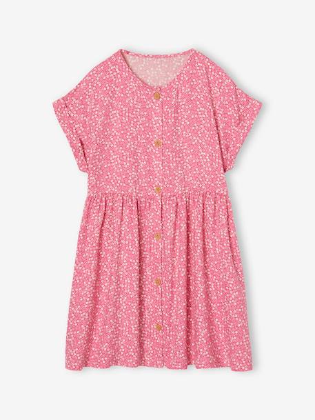 Robe à fleurs boutonnée fille bleu ciel+blush+écru 4 - vertbaudet enfant 