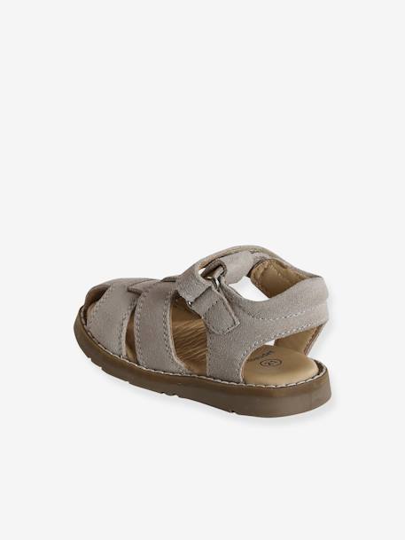 Sandales bébé fermées cuir à scratchs bleu jean+sable 9 - vertbaudet enfant 