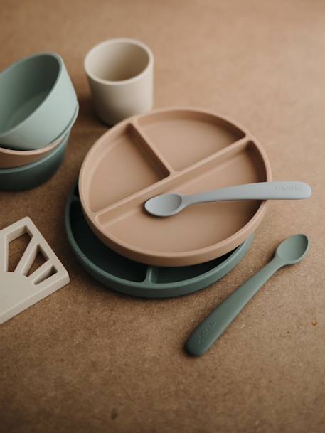 Assiette compartimentée en silicone beige+rose blush 1 - vertbaudet enfant 
