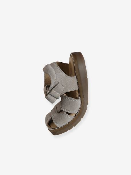 Sandales bébé fermées cuir à scratchs bleu jean+sable 11 - vertbaudet enfant 