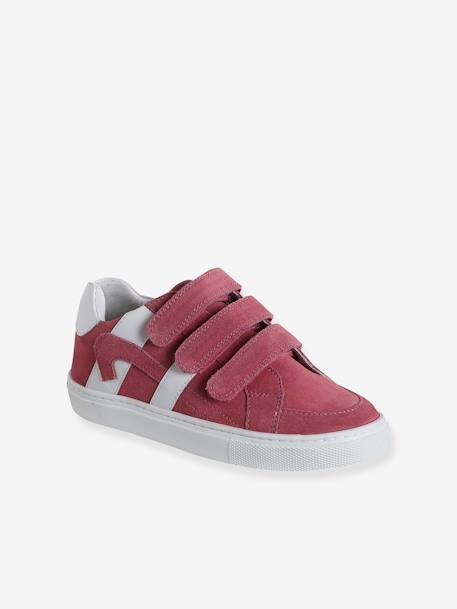 Baskets scratchées cuir enfant blanc+framboise 6 - vertbaudet enfant 