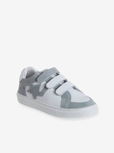 Baskets scratchées cuir enfant blanc+framboise 1 - vertbaudet enfant 